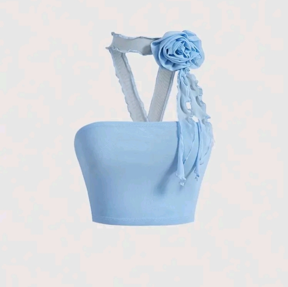 SHEIN MOD 3D Rosette Crop Halter Top